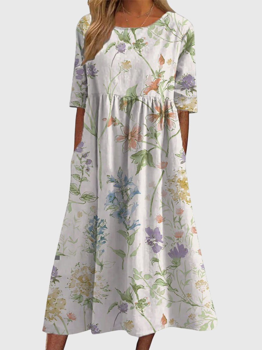 Vestido Midi Floral Mujer – Corte Suelto Elegante y Cómodo