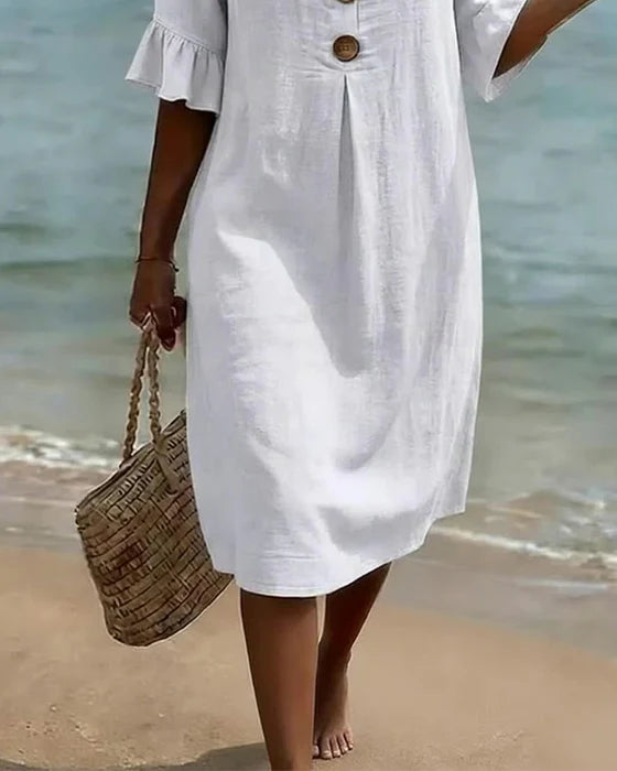 Vestido mujer algodón lino verano – vestido suelto con botones