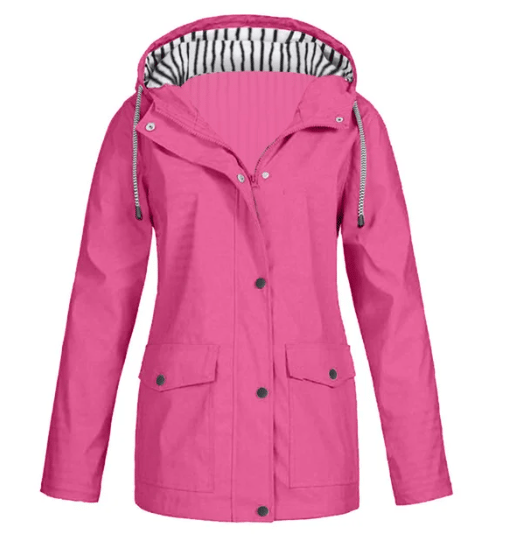 Chaqueta impermeable de mujer con capucha y bolsillos frontales