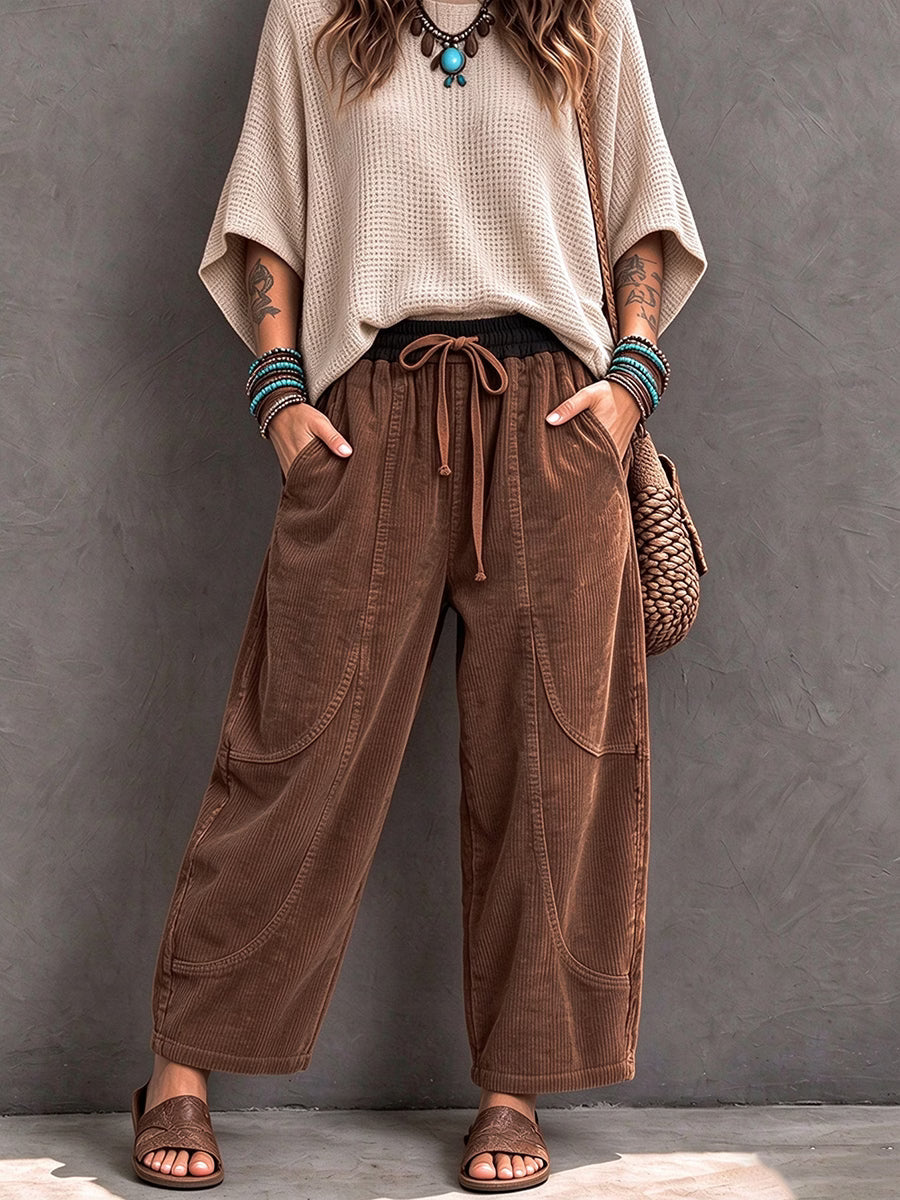 Pantalón harem de pana para mujer con cintura elástica