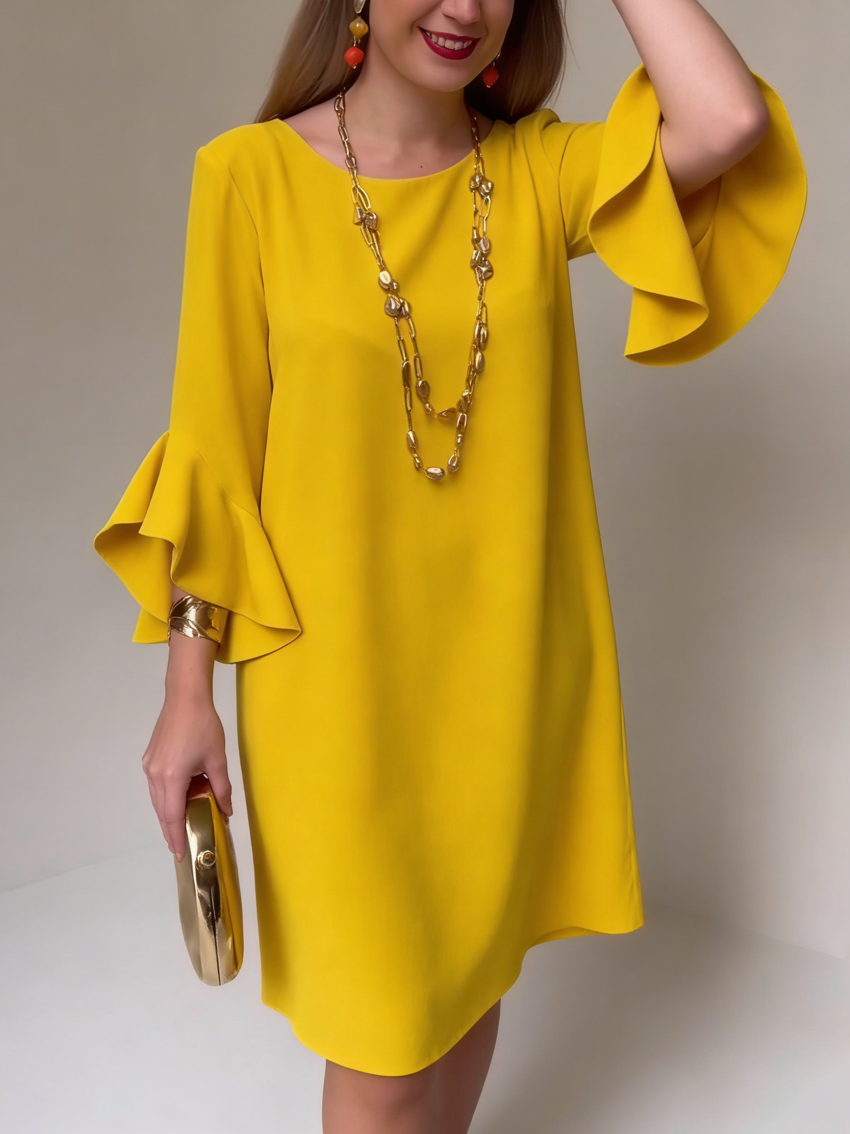 Vestido mujer fluido manga volante – vestido elegante cómodo verano