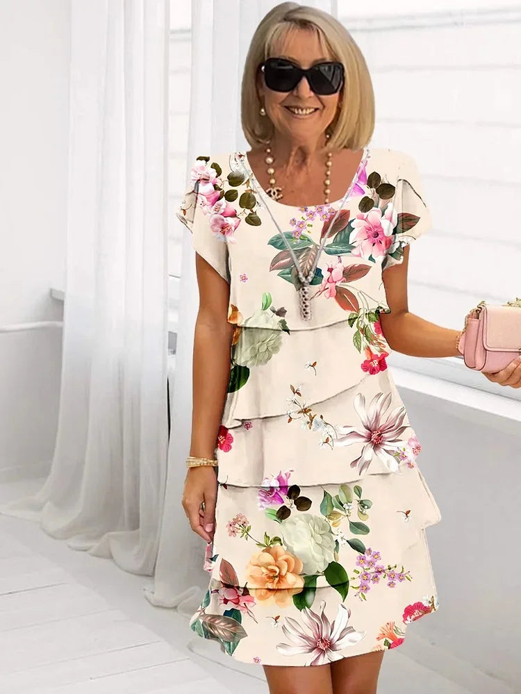 Vestido floral mujer con volantes en capas – estilo elegante primavera verano