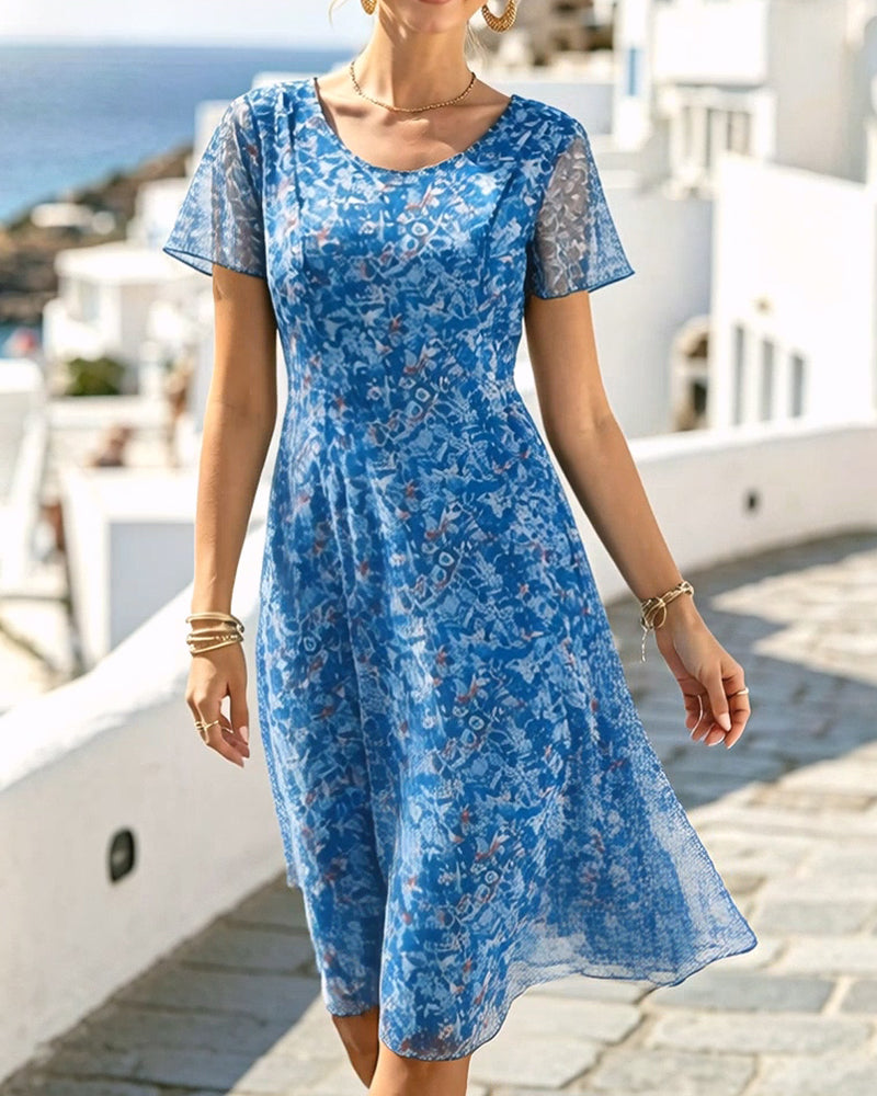 Vestido mujer floral corte A con mangas cortas para verano