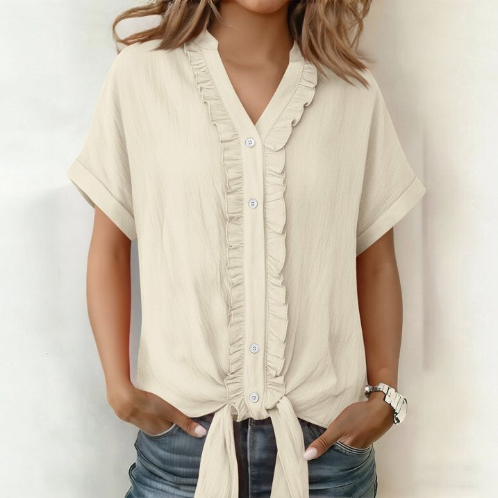 Blusa de Algodón con Cuello en V – Corte Casual Elegante de Verano