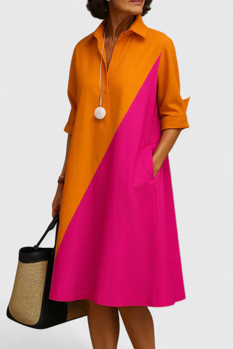 Vestido Midi Mujer Color Block Elegante – Estilo Moderno y Versátil