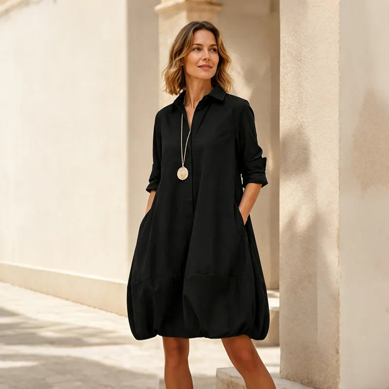 Vestido camisero amplio para mujer con cuello clásico