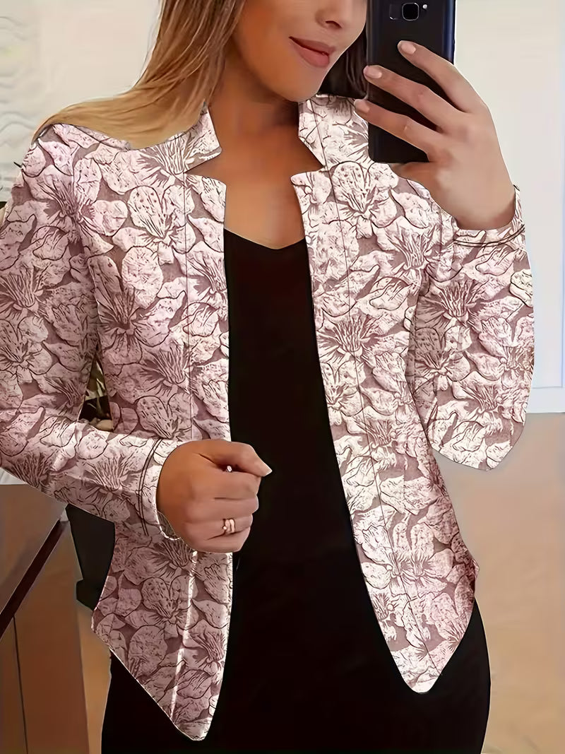 Blazer floral de mujer con cuello estructurado y frente abierto