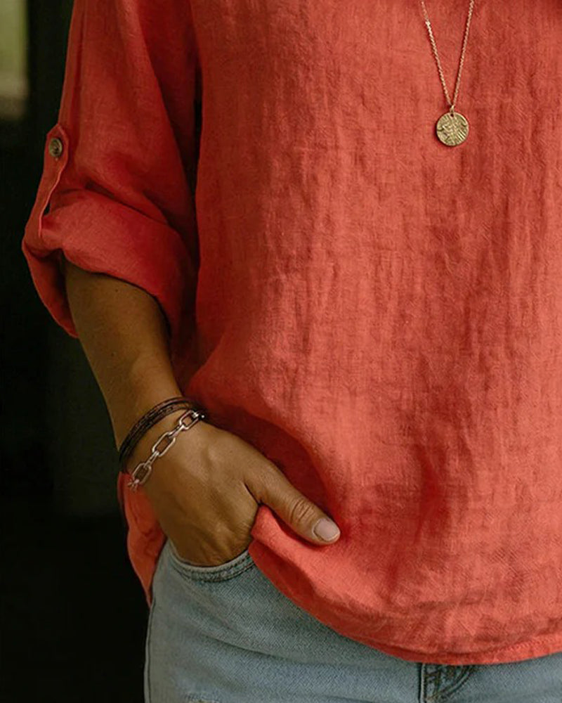 Camisa Mujer Algodón Cuello Caído – Estilo Clásico Cómodo