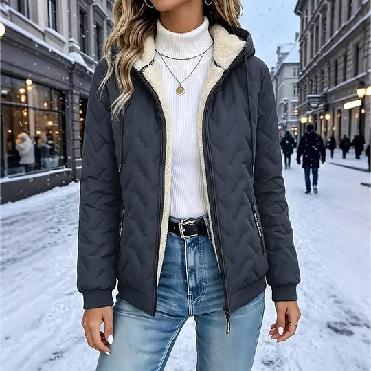 Chaqueta polar para mujer con capucha, forro cálido y bolsillos