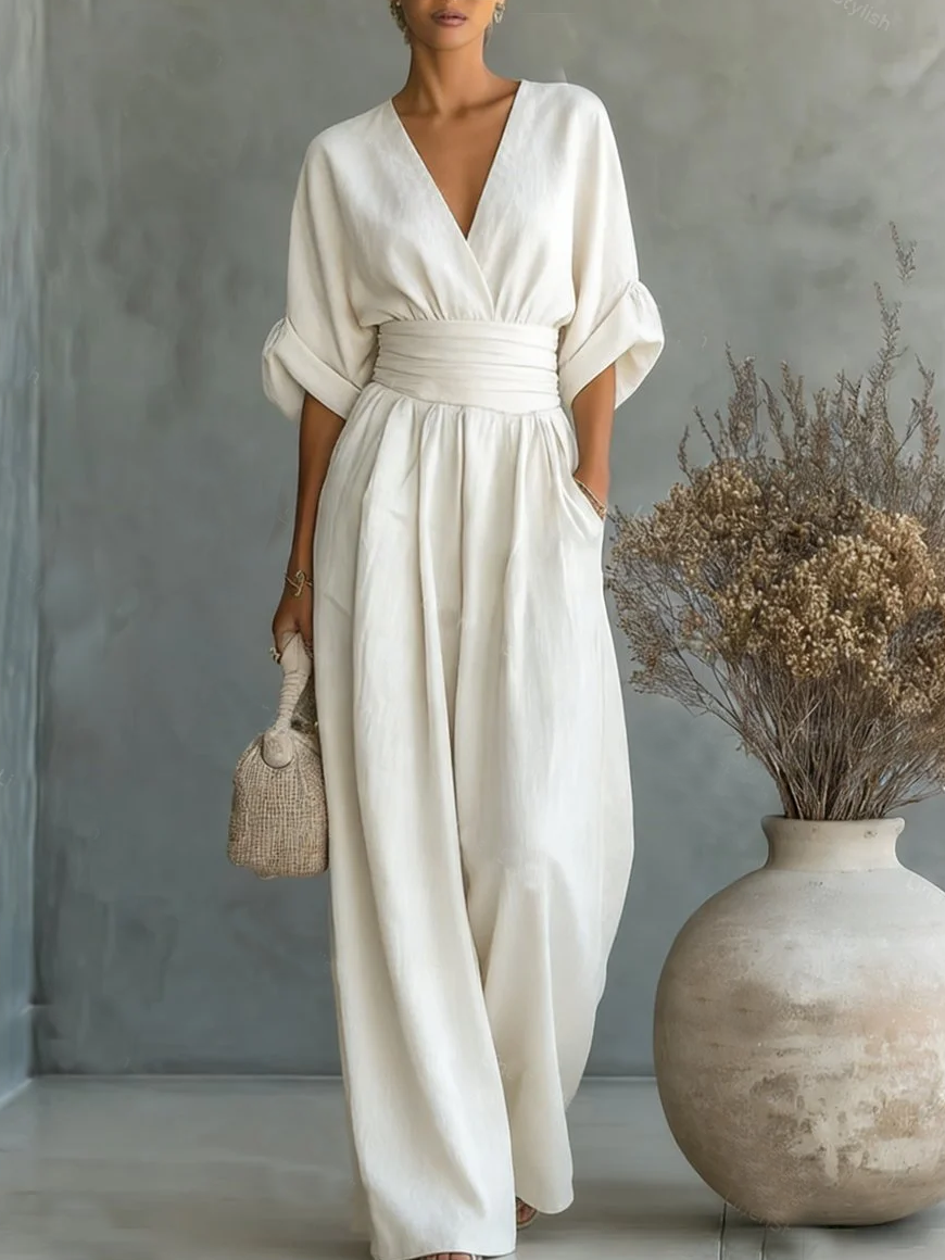 Mono Mujer Escote en V Fluido – Estilo Elegante y Minimalista