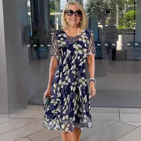 Vestido de Chiffon Floral – Corte Fluido Elegante de Noche