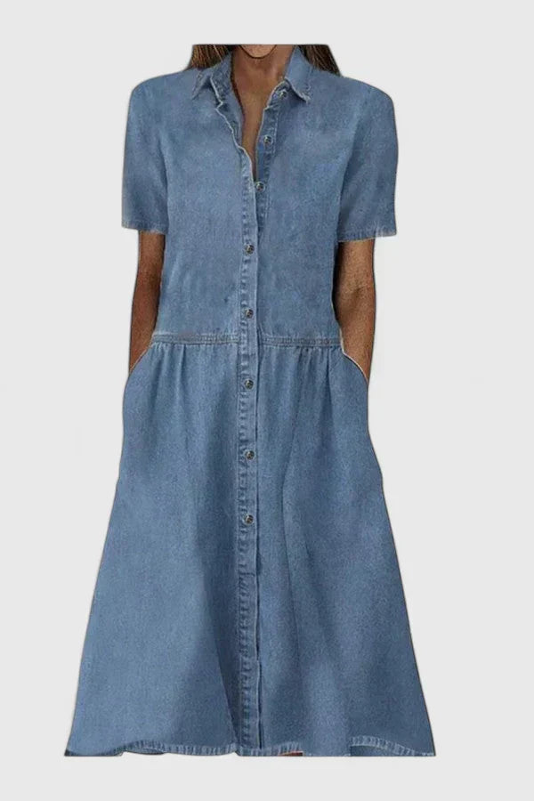 Vestido Camisero Mujer Denim Ligero – Diseño Casual Elegante