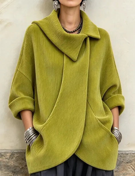 Chaqueta oversize de mujer de punto acanalado con cuello asimétrico