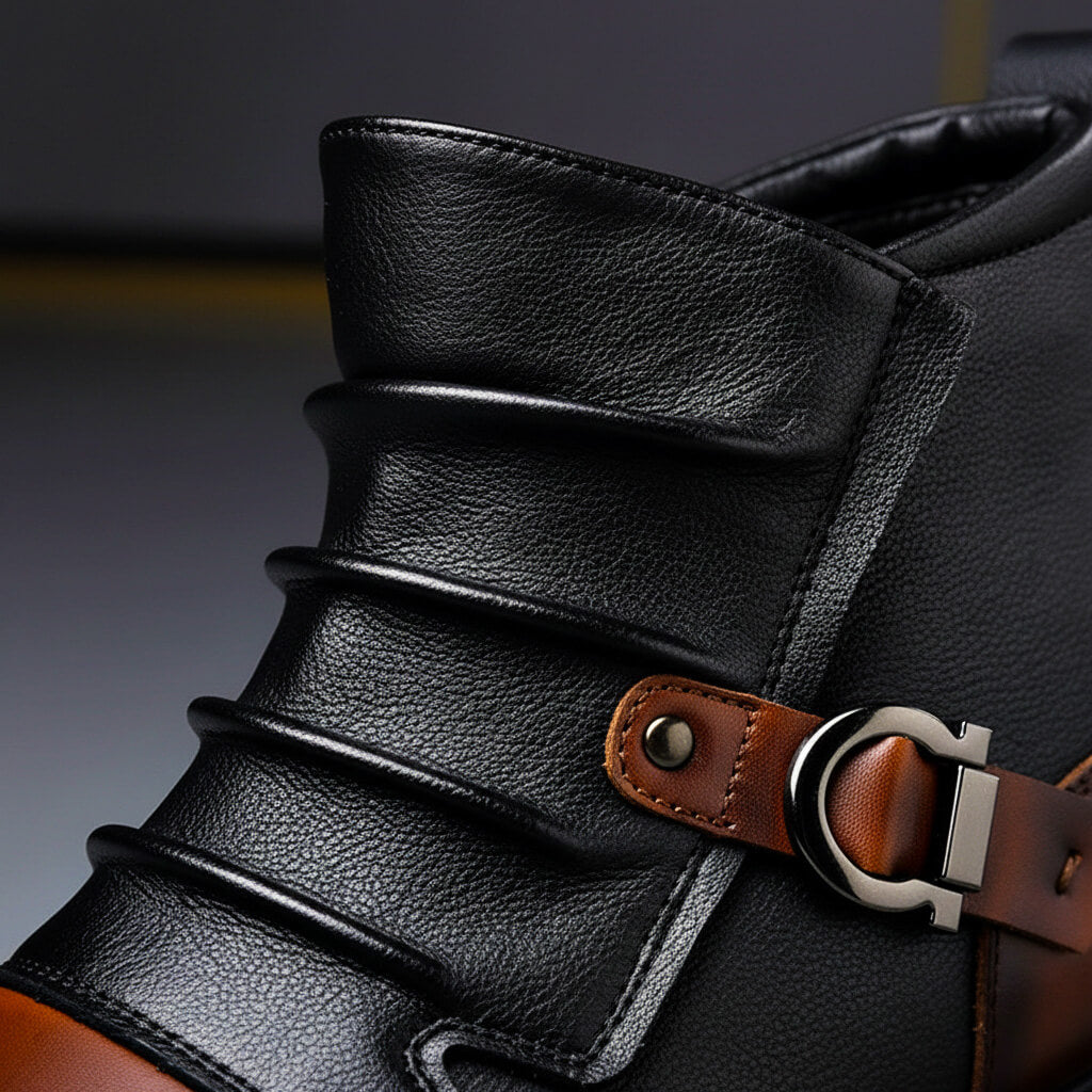Botines de cuero para hombre con hebilla y diseño bicolor