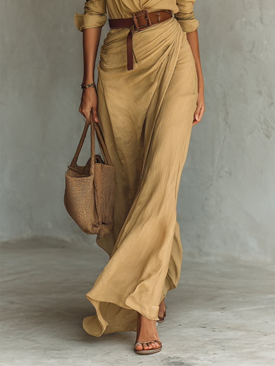Vestido camisero maxi de mujer con cinturón