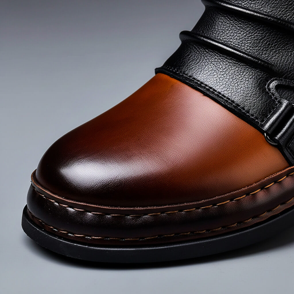 Botines de cuero para hombre con hebilla y diseño bicolor