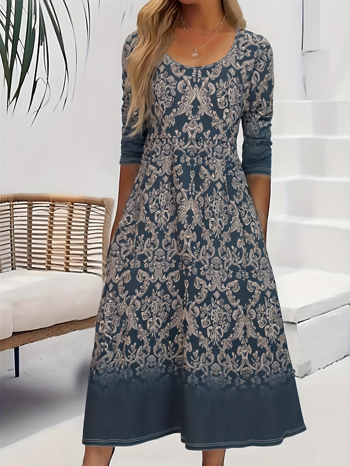 Vestido Midi Mujer Estampado Botánico – Diseño Elegante y Cómodo