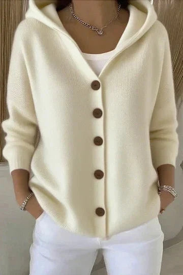 Cárdigan mujer con capucha y botones de punto suave