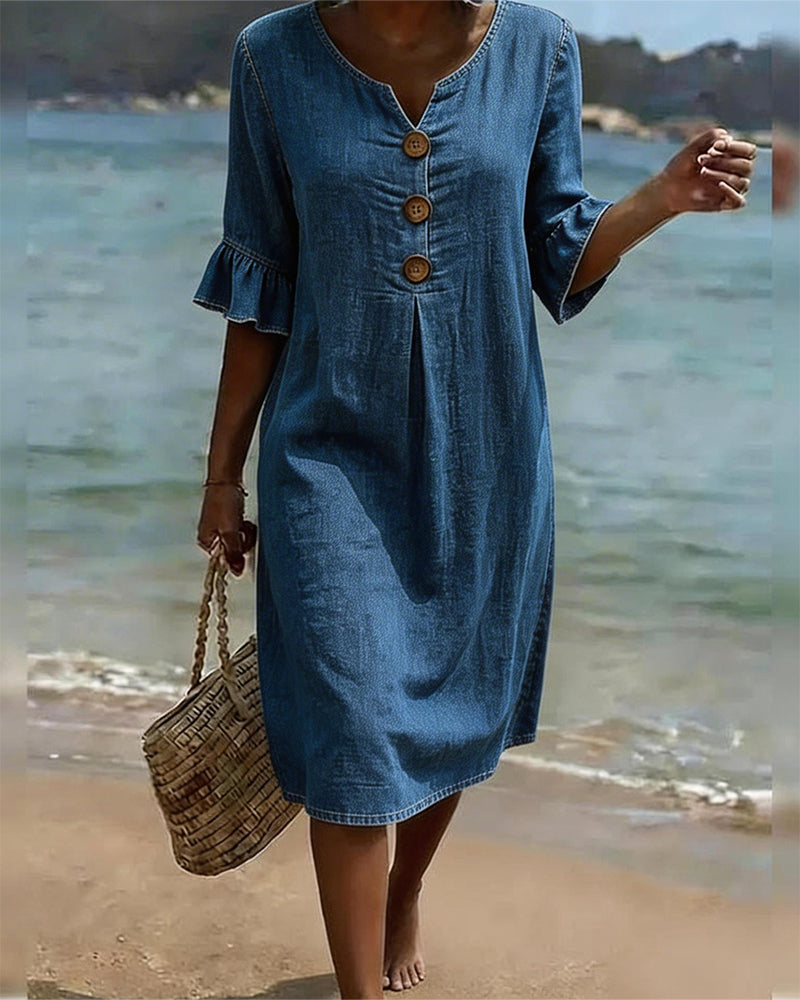 Vestido Denim Mujer Verano – Corte Fluido con Mangas Acampanadas