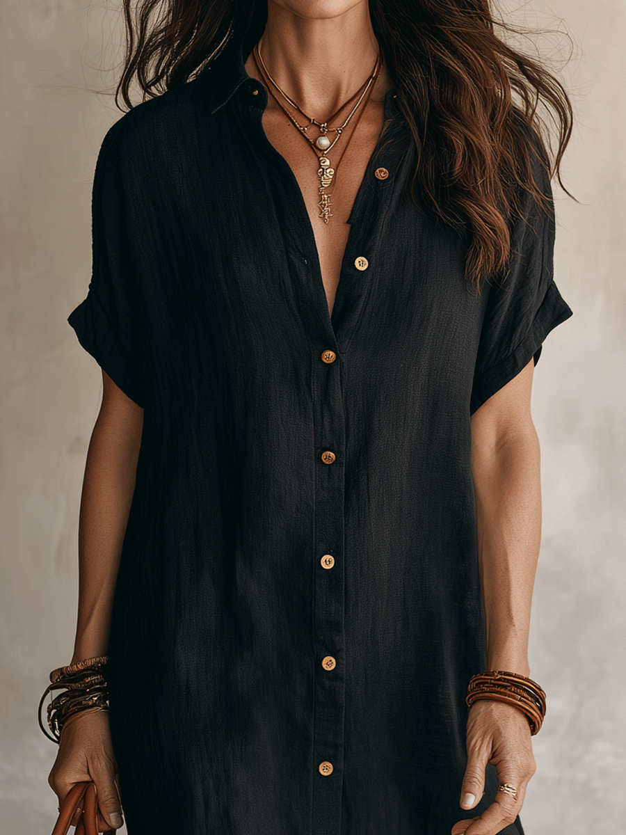 Vestido camisa mujer lino algodón midi botones elegante verano