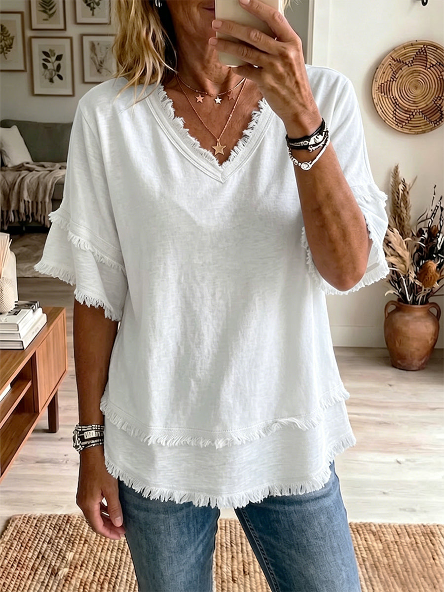 Top de Lino con Escote en V – Corte Casual Ligero de Verano
