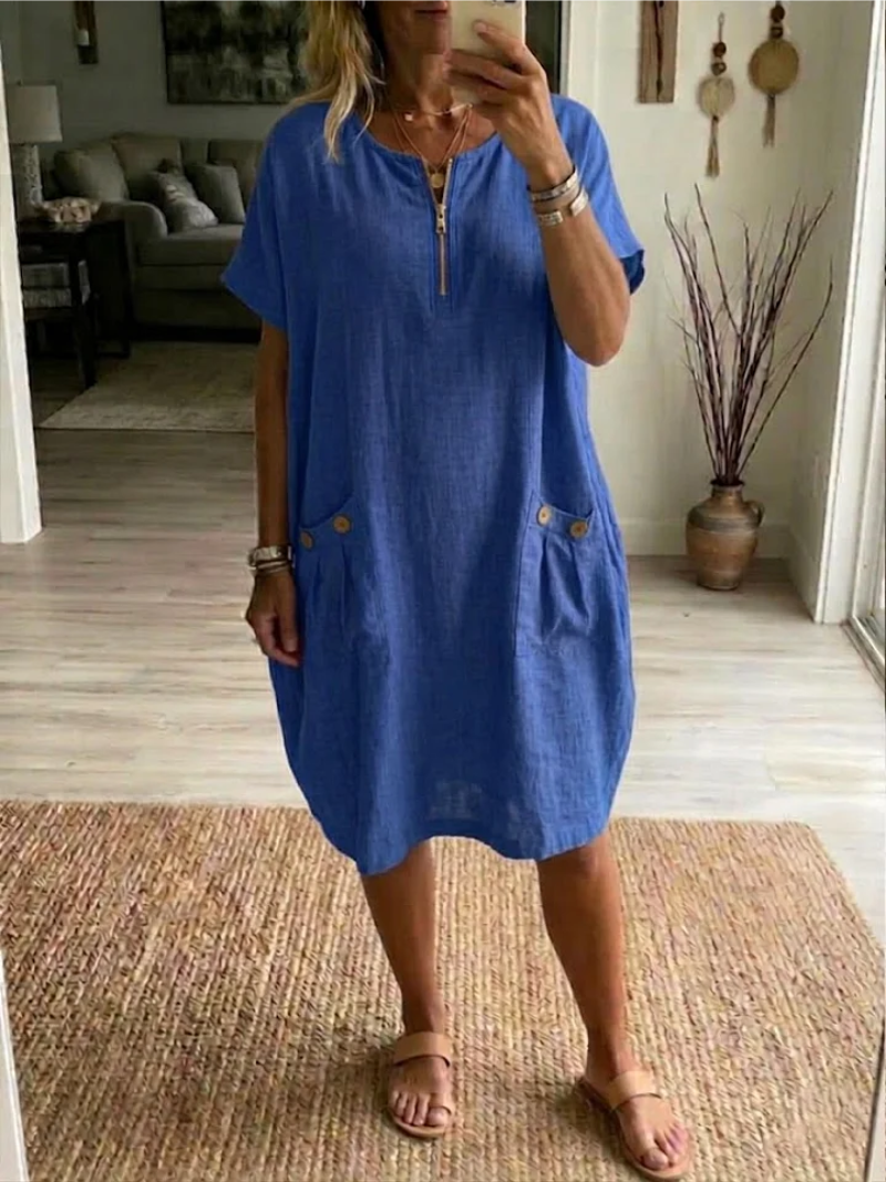 Vestido casual mujer con cremallera – algodón cómodo verano
