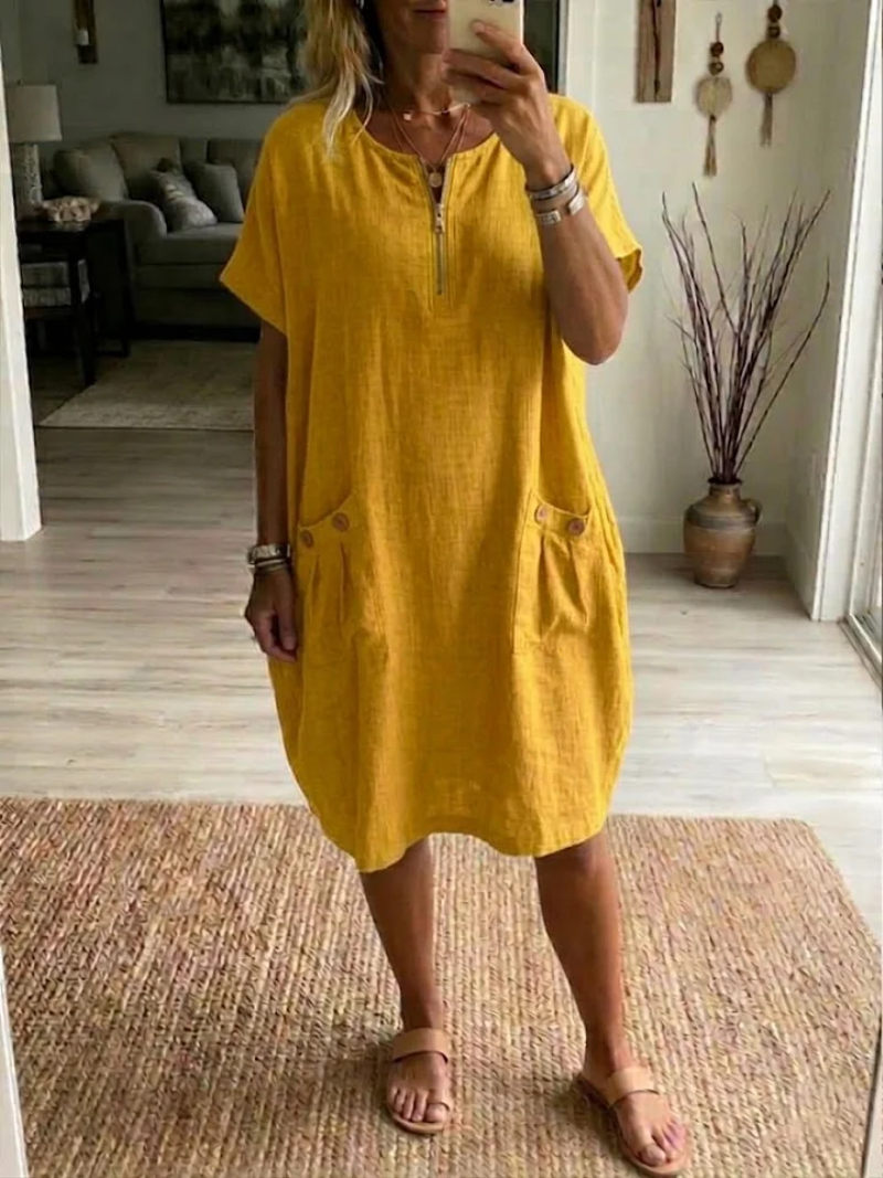 Vestido casual mujer con cremallera – algodón cómodo verano