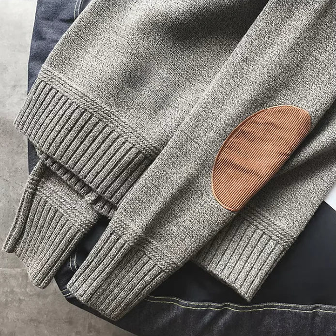 Suéter hombre tejido grueso con parches – estilo alpino cálido casual