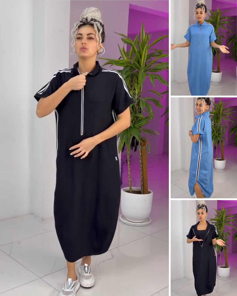 Vestido mujer deportivo largo cremallera – vestido fluido casual chic