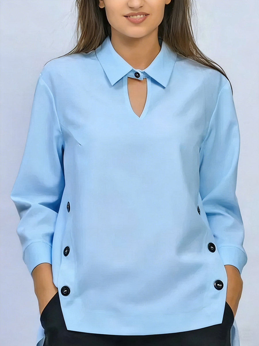 Blusa mujer algodón manga larga cuello solapa – elegante casual