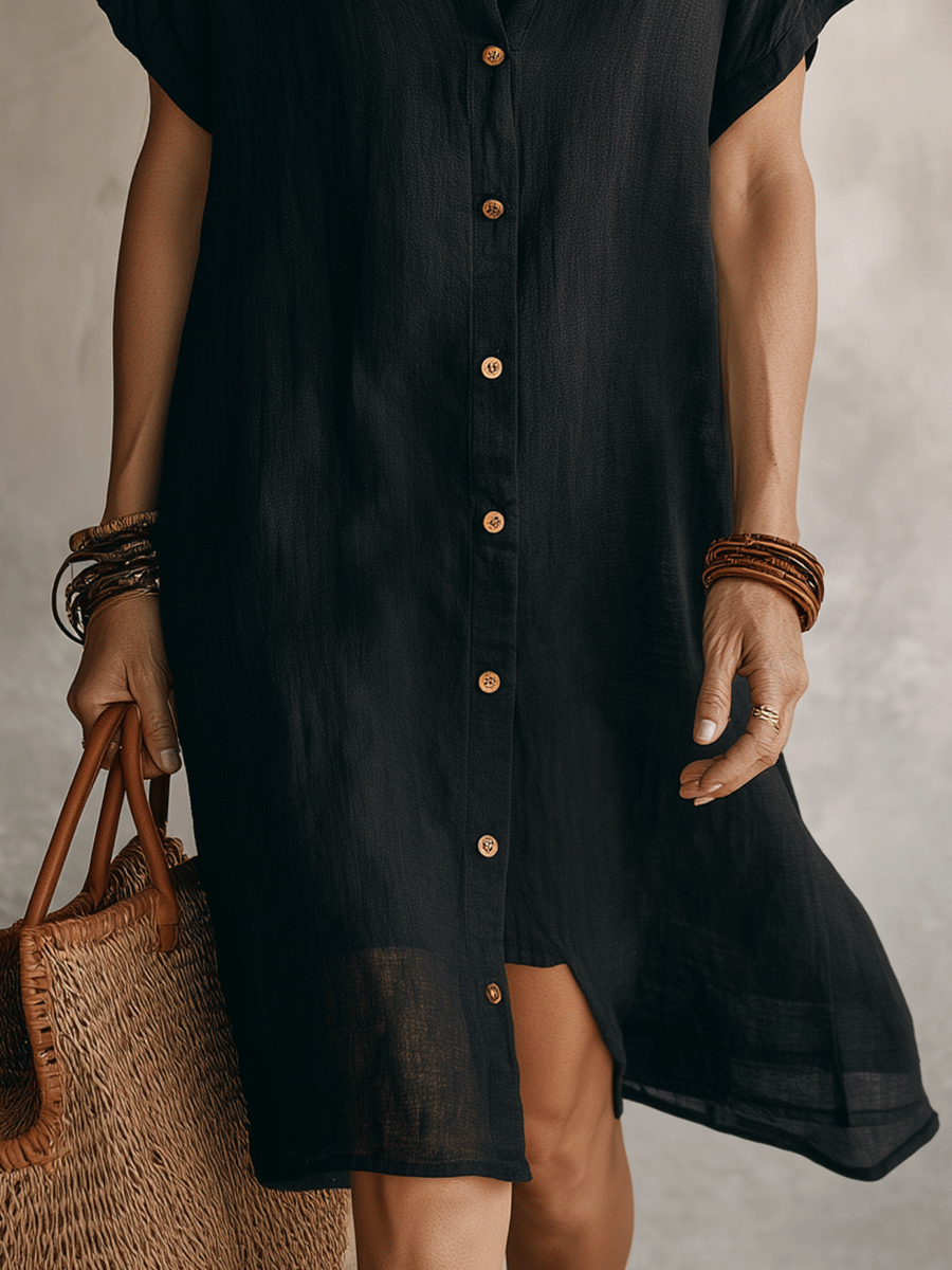 Vestido camisa mujer lino algodón midi botones elegante verano