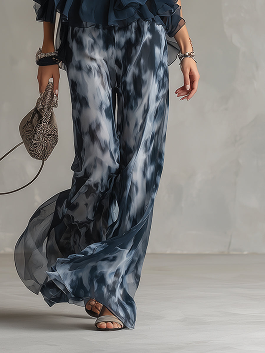 Conjunto dos piezas mujer chiffon top halter volantes pantalón ancho elegante