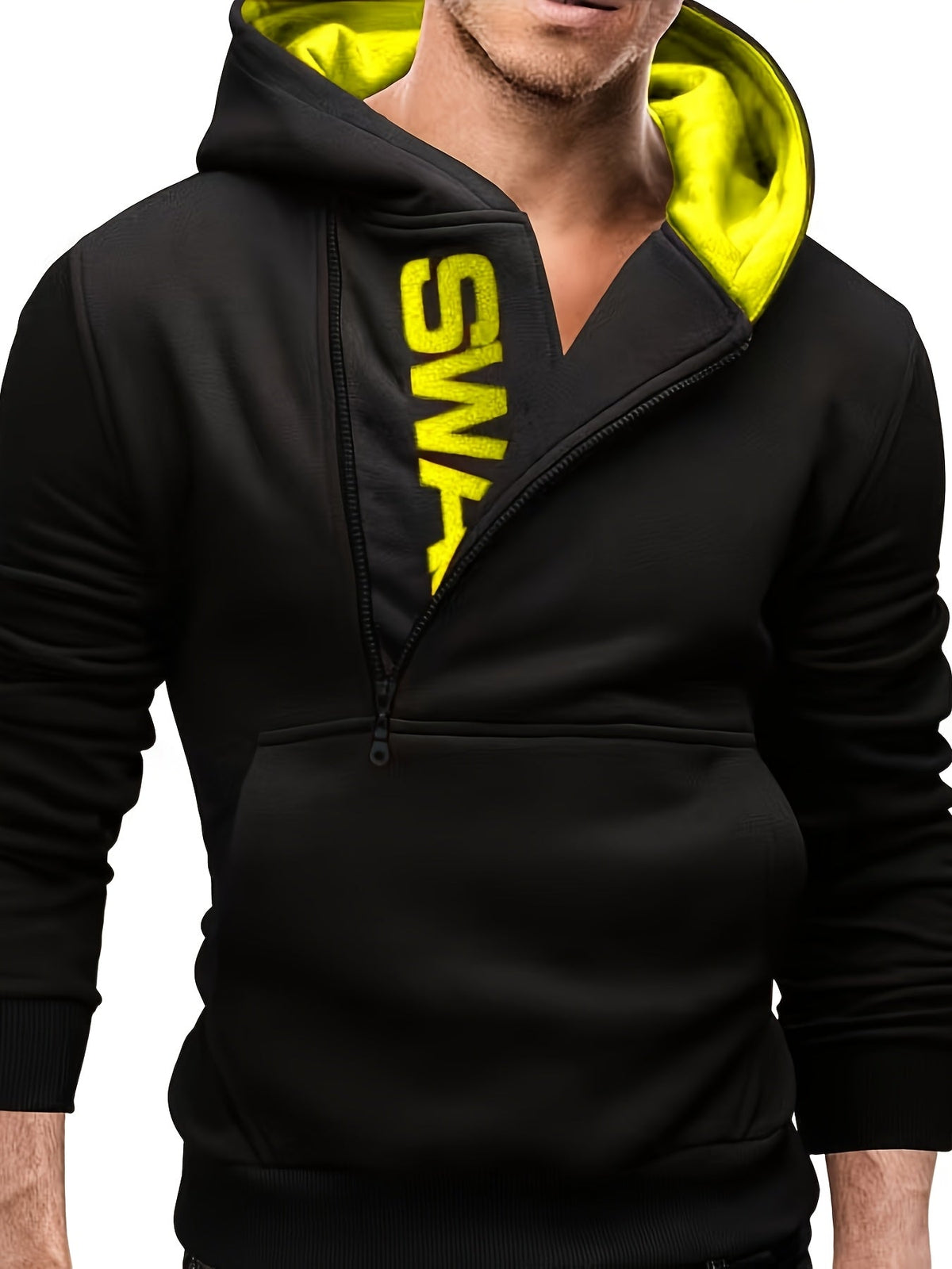 Sudadera con capucha para hombre slim fit con cremallera asimétrica