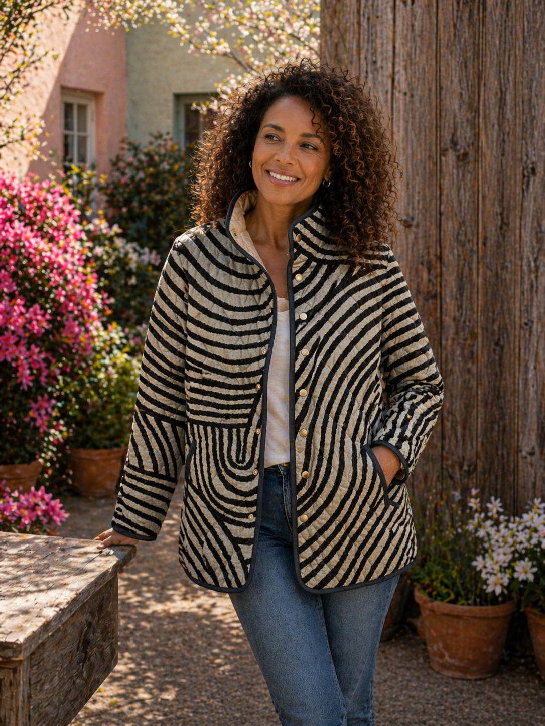 Chaqueta acolchada estampada para mujer con corte relajado moderno