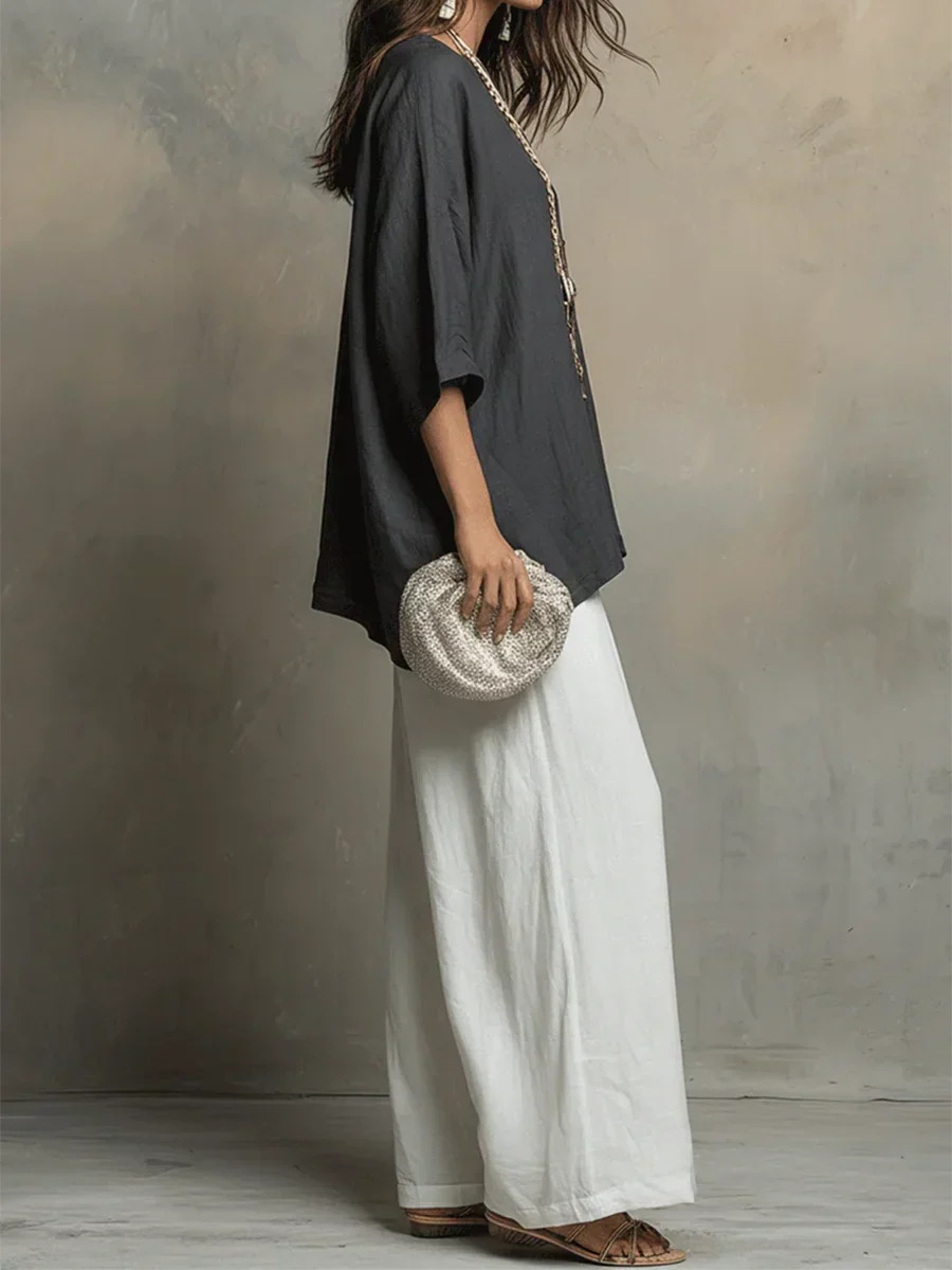 Conjunto mujer lino dos piezas – outfit suelto elegante verano