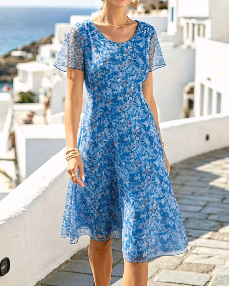 Vestido mujer floral corte A con mangas cortas para verano