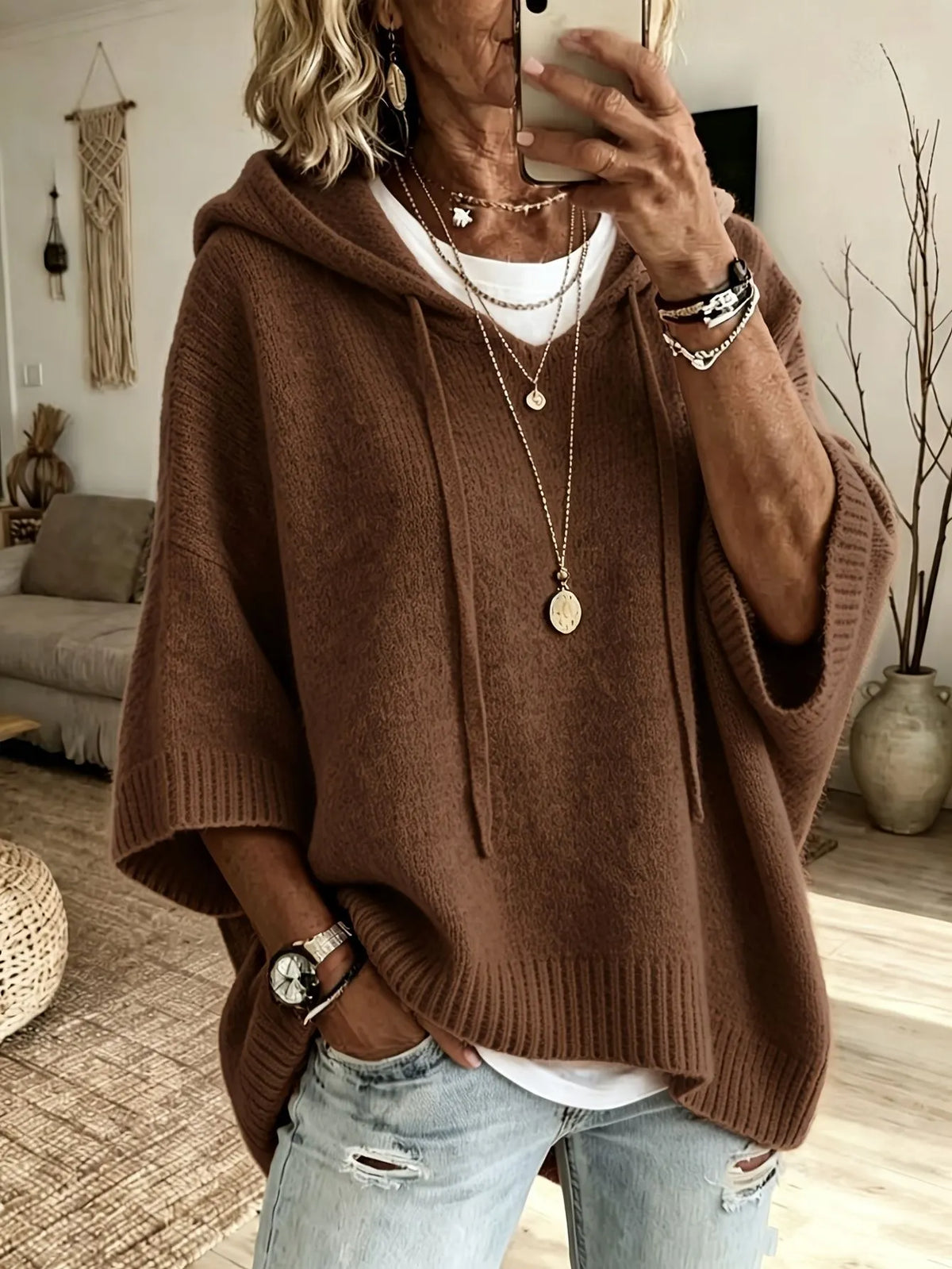 Sudadera oversize con capucha para mujer de punto suave casual