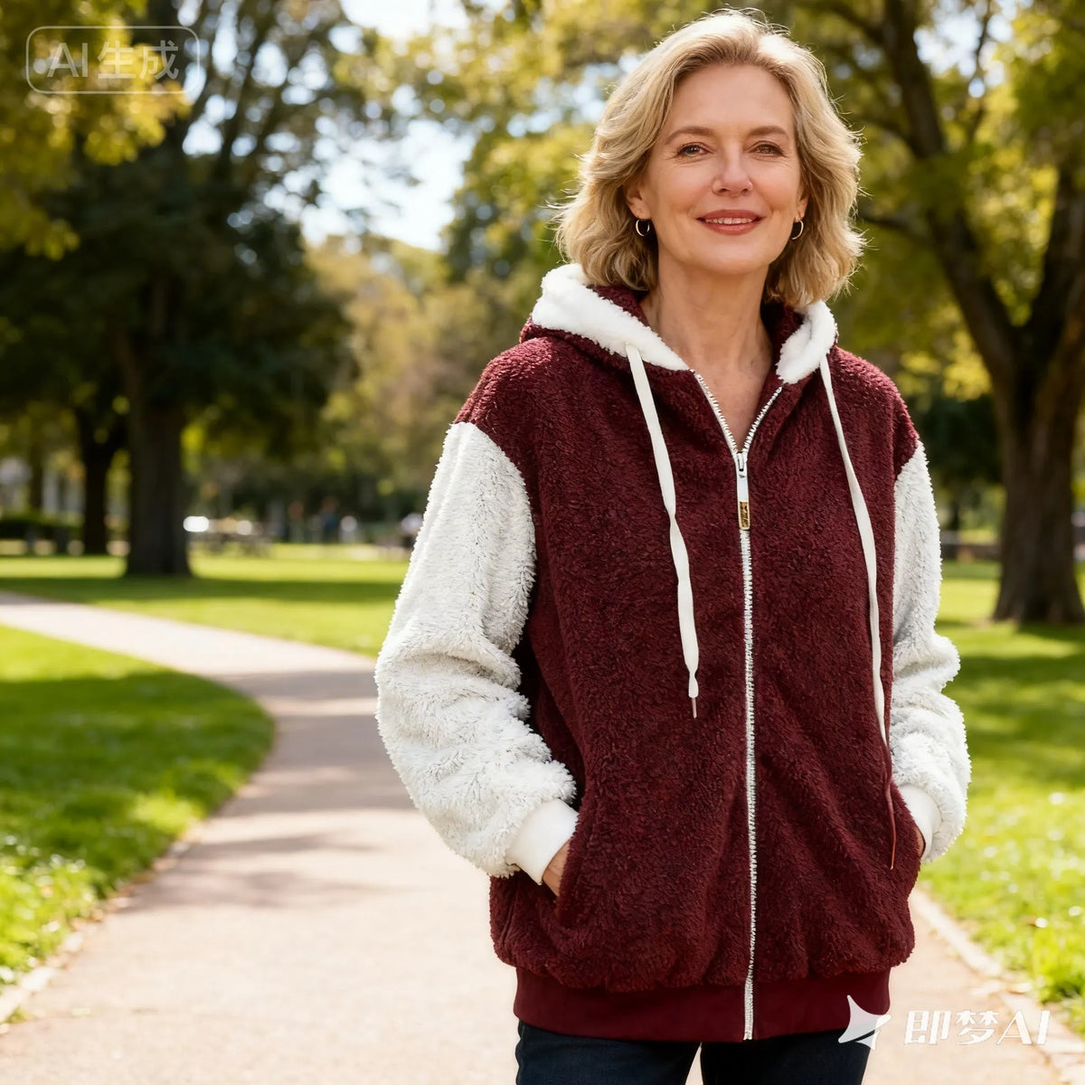 Chaqueta polar mujer con capucha y bolsillos
