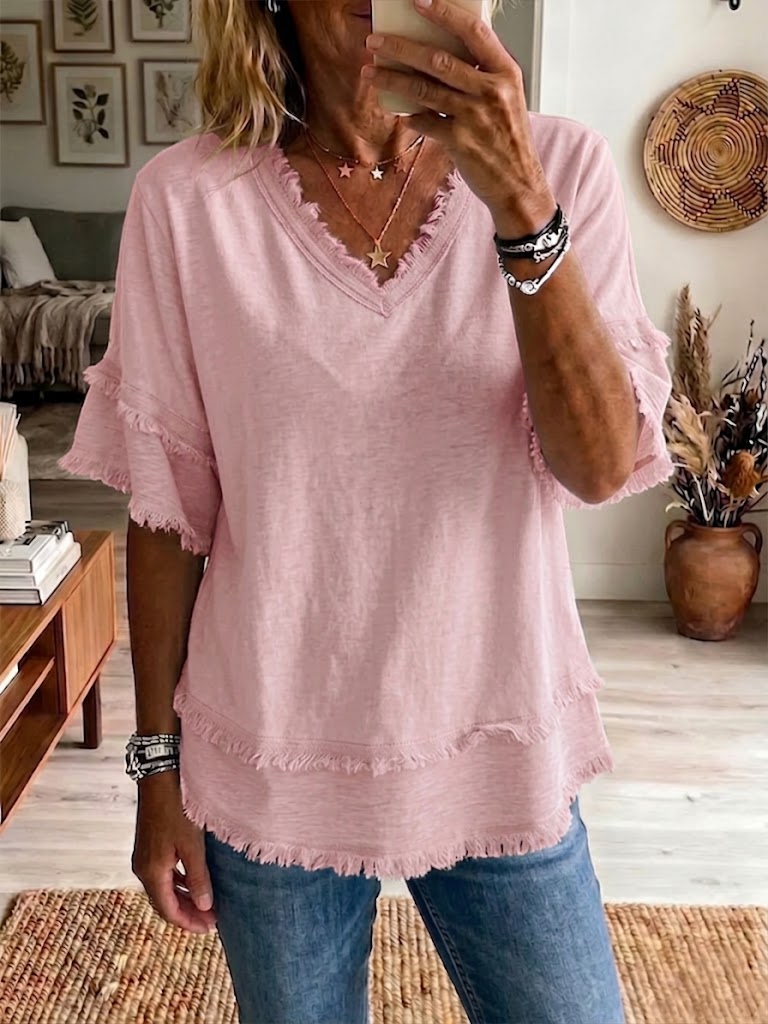 Top de Lino con Escote en V – Corte Casual Ligero de Verano