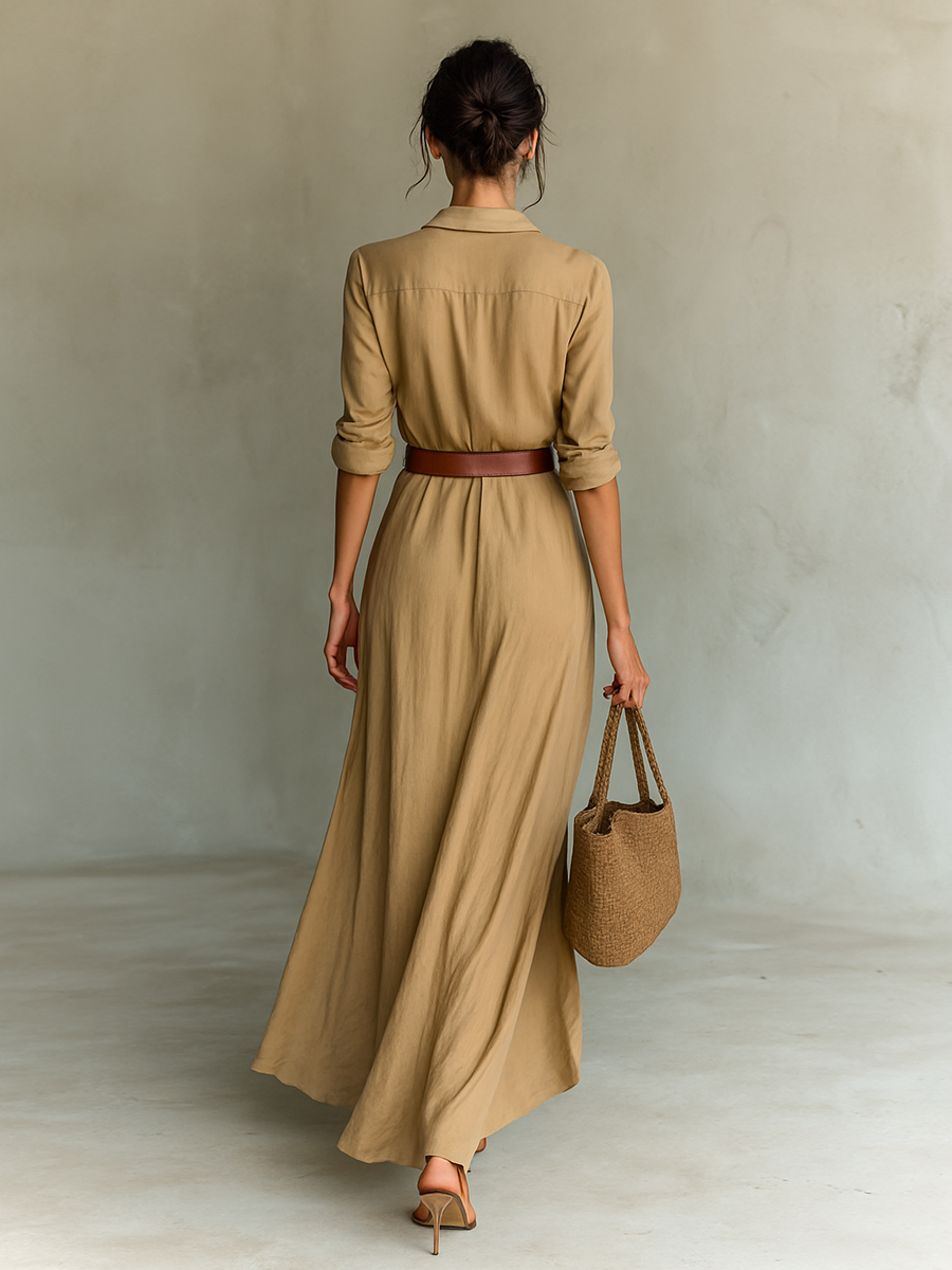 Vestido camisero maxi de mujer con cinturón