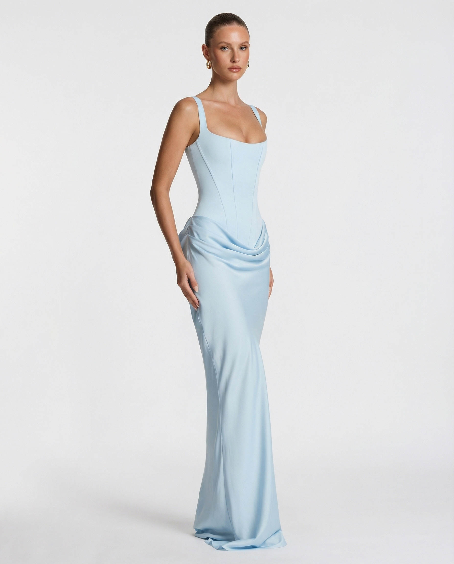 Vestido maxi mujer elegante con corsé y efecto reloj de arena