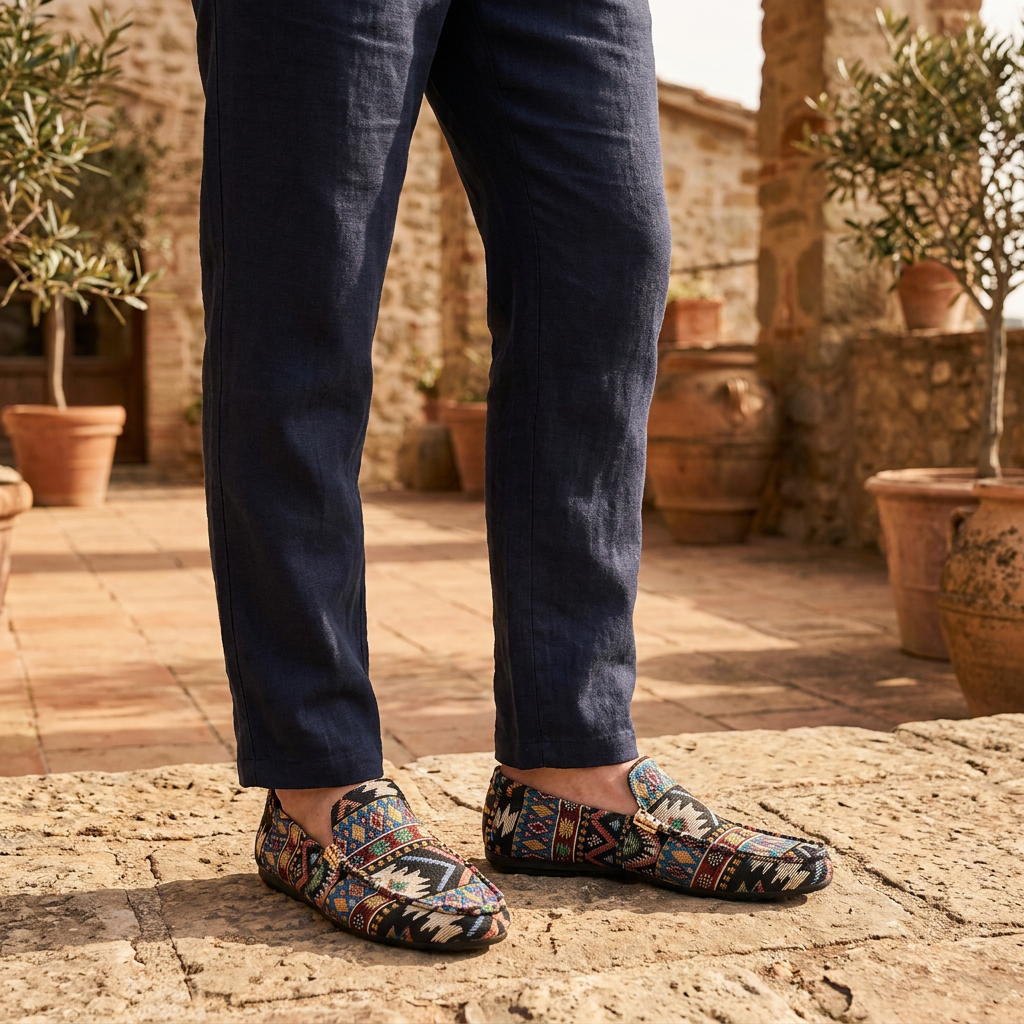 Mocasines hombre cómodos con estampado étnico y suela flexible