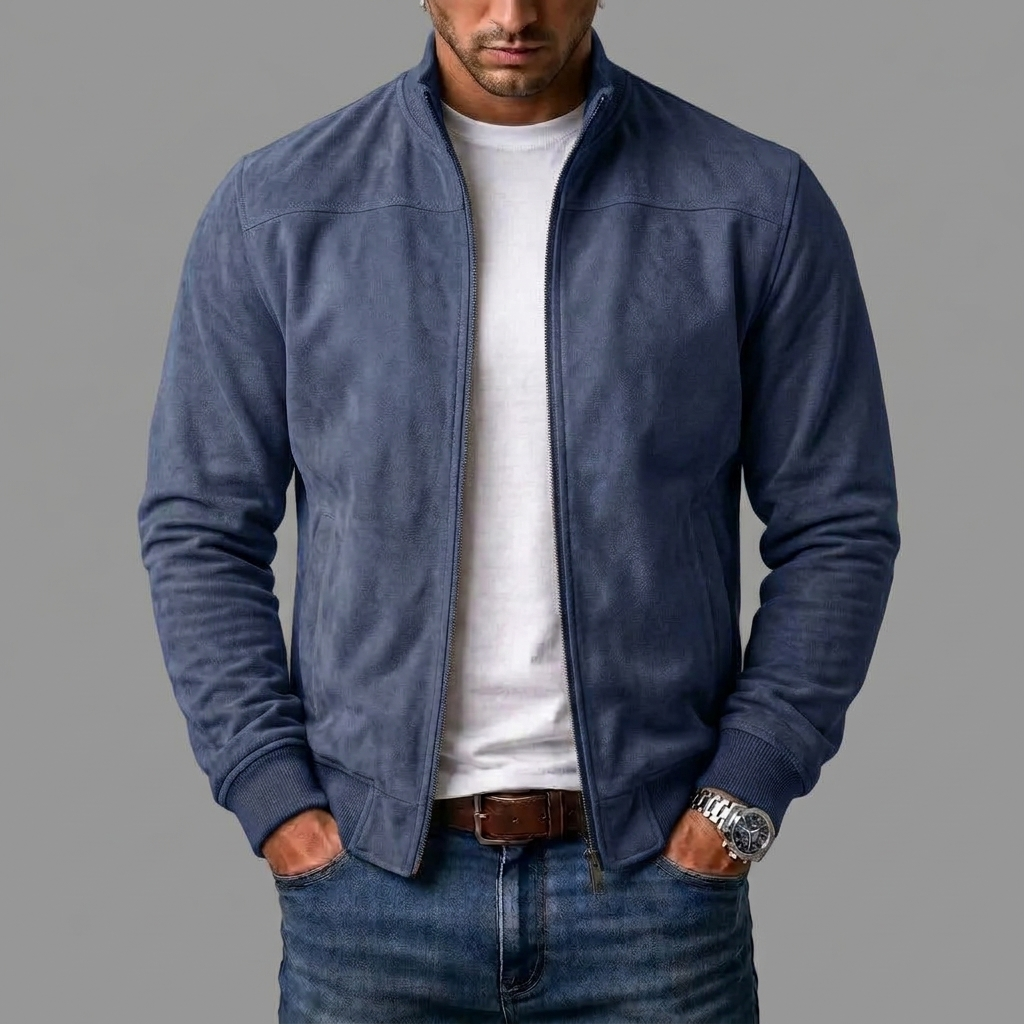 Chaqueta para hombre con cremallera frontal y acabado efecto ante