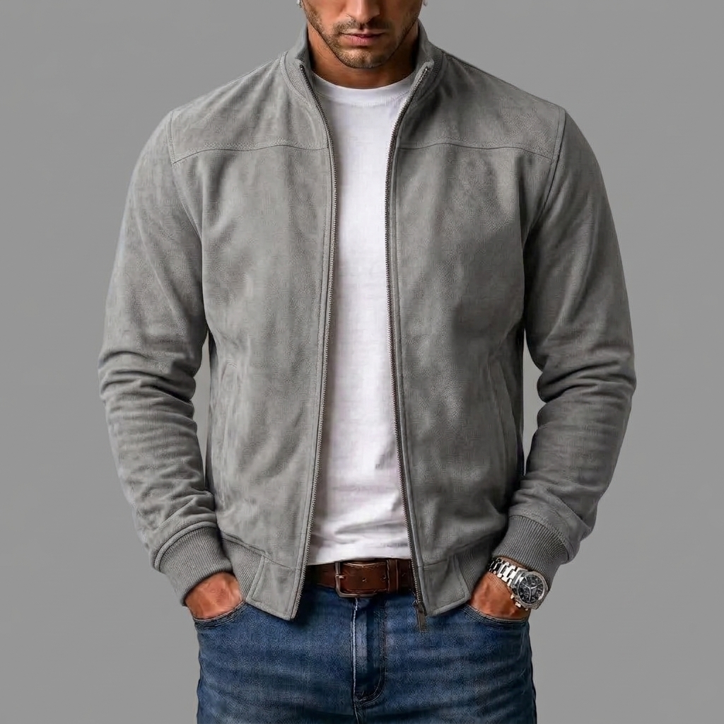 Chaqueta para hombre con cremallera frontal y acabado efecto ante