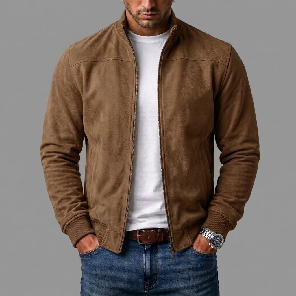 Chaqueta para hombre con cremallera frontal y acabado efecto ante