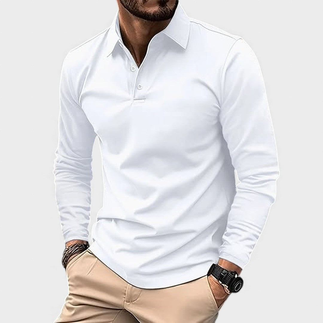 Polo hombre manga larga blanco – estilo casual elegante cómodo diario