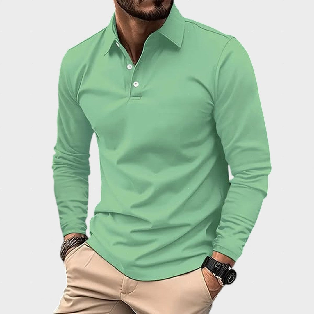 Polo hombre manga larga blanco – estilo casual elegante cómodo diario