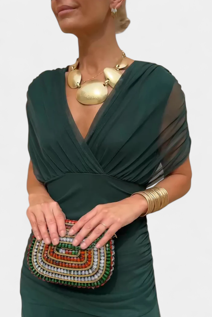 Vestido Largo Mujer Elegante Fluido – Escote V y Diseño Sofisticado