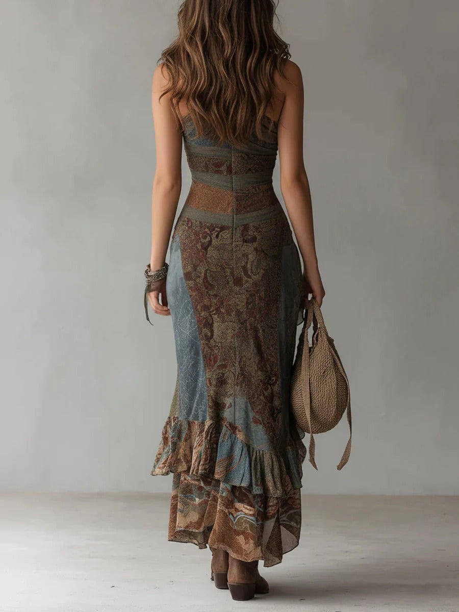Vestido largo mujer asimétrico elegante – vestido étnico con abertura y diseño fluido