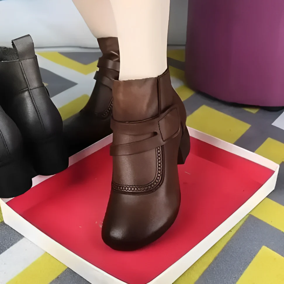Botines Mujer Cómodos Con Hebilla Y Tacón Bajo – Estilo Casual Para Uso Diario